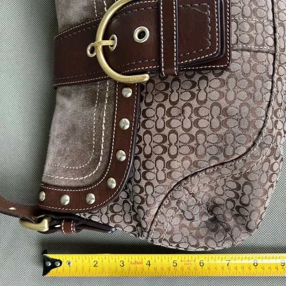 Coach Vintage Signature Soho Studded Brown Suede F11Rare Y2K Buckle Flap F11534 - Picture 9 of 10